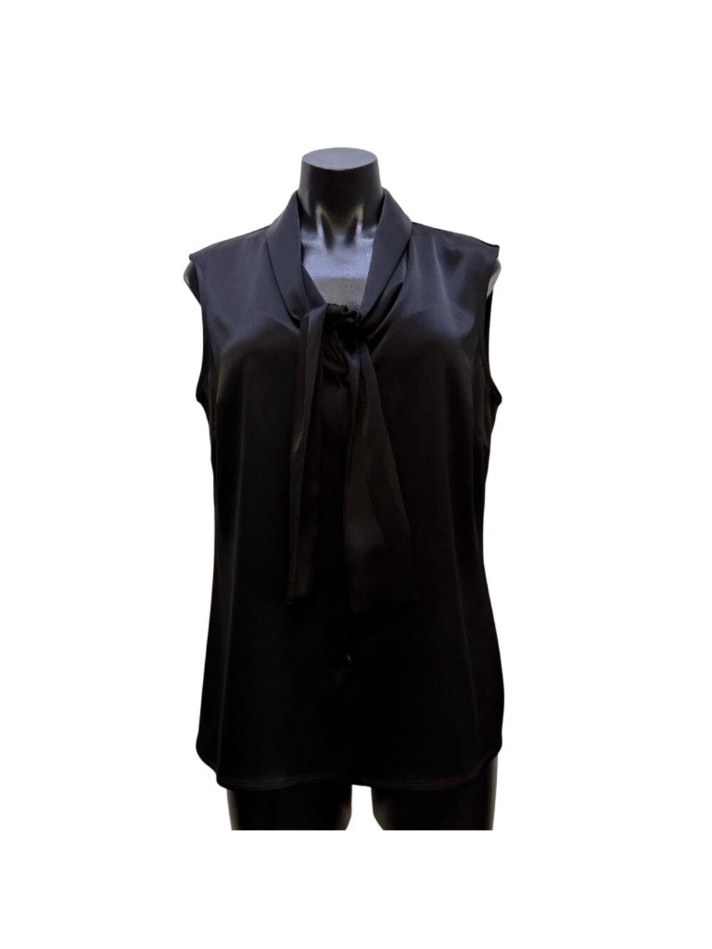 St. John Black Sleeveless Tie-Neck Blouse Size 8